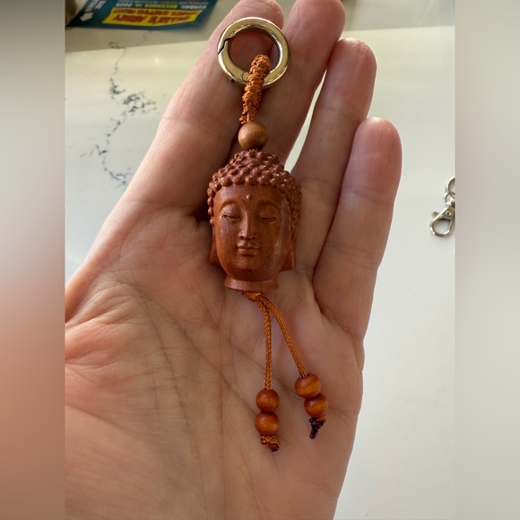Buddah key ring wood FOB boho yoga meditation new age vintage style NEW gift - Picture 6 of 7